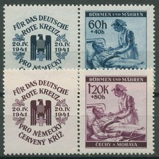 B&ouml;hmen & M&auml;hren 1941 Rotes Kreuz mit Zierfeld 62/63 Zf li. postfrisch