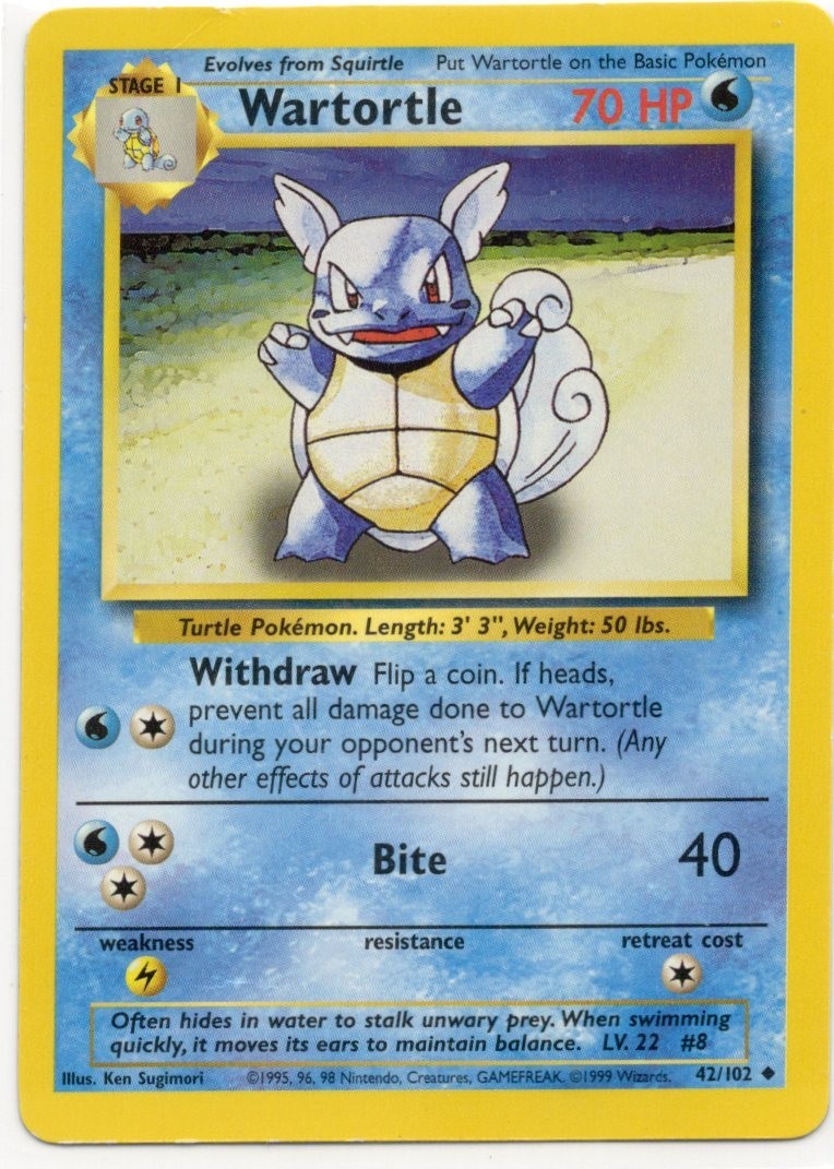 💧Wartortle 42/102 Pokemon Base Set Lightly Played💧