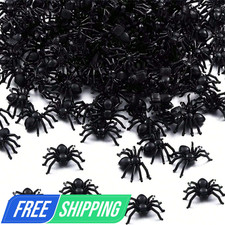 50Pcs Fake Mini Spiders Black Plastic Prank Toys Halloween Party Decor Scary Gag