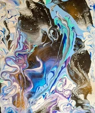 Original Art Pour Abstract Canvas 11x14,1 in edge wrapped,Blue, Black