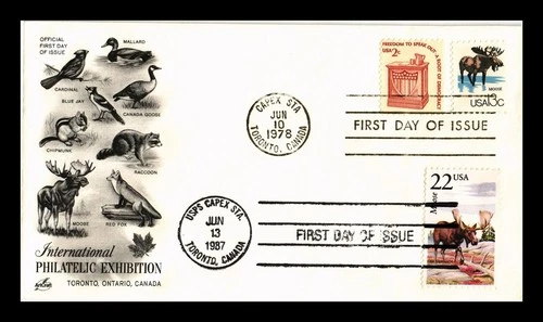 Dr Jim Stamps 13c & 22c Moose Dual First Day Cancels 1978 CAPEX ArtCraft Cover