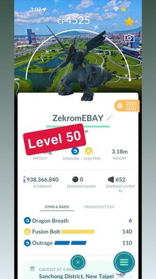  Shiny ZEKROM TAPEI background Pokemon go MAXED OUT & 3 moves Taiwan