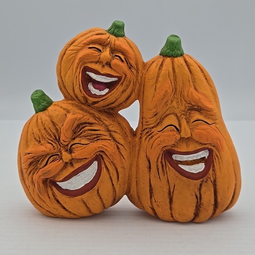 Vintage 1970s Ceramic Stacked Laughing Pumpkins Funny Faces Art Decoration