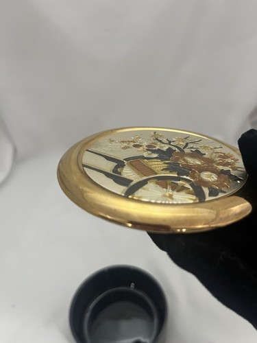 Vintage The Art Of Chokin Floral Trinket Box with Lid Edged In 24K Gold Black - Picture 8 of 10