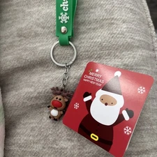 Christmas Reindeer 3D Keychain Green Silicone Great Stocking Stuffer T4