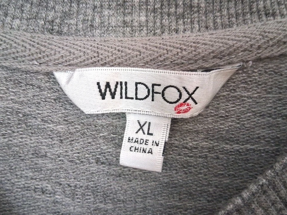 Sudadera Wildfox Pour Favor Mujer XL Gris Suelta Pullover Vino Gráfico Top Foto 4 de 4