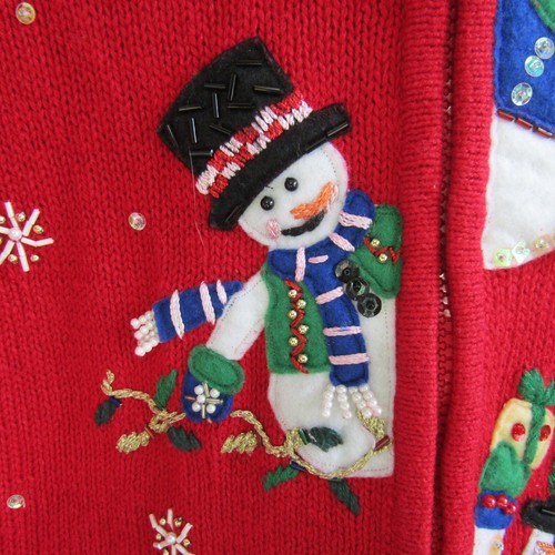 Heirloom Collectibles Snowmen Zip Cardigan Sweater Red Girls Size 8 10 Christmas - Picture 5 of 13