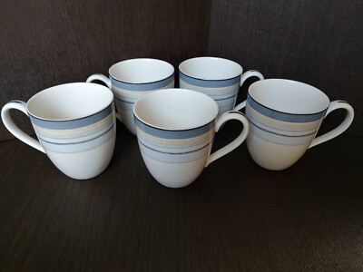 Set of 5 Noritake Ambience Java Graphite Swirl 9313 ~ 4'' Coffee Mugs (Used)