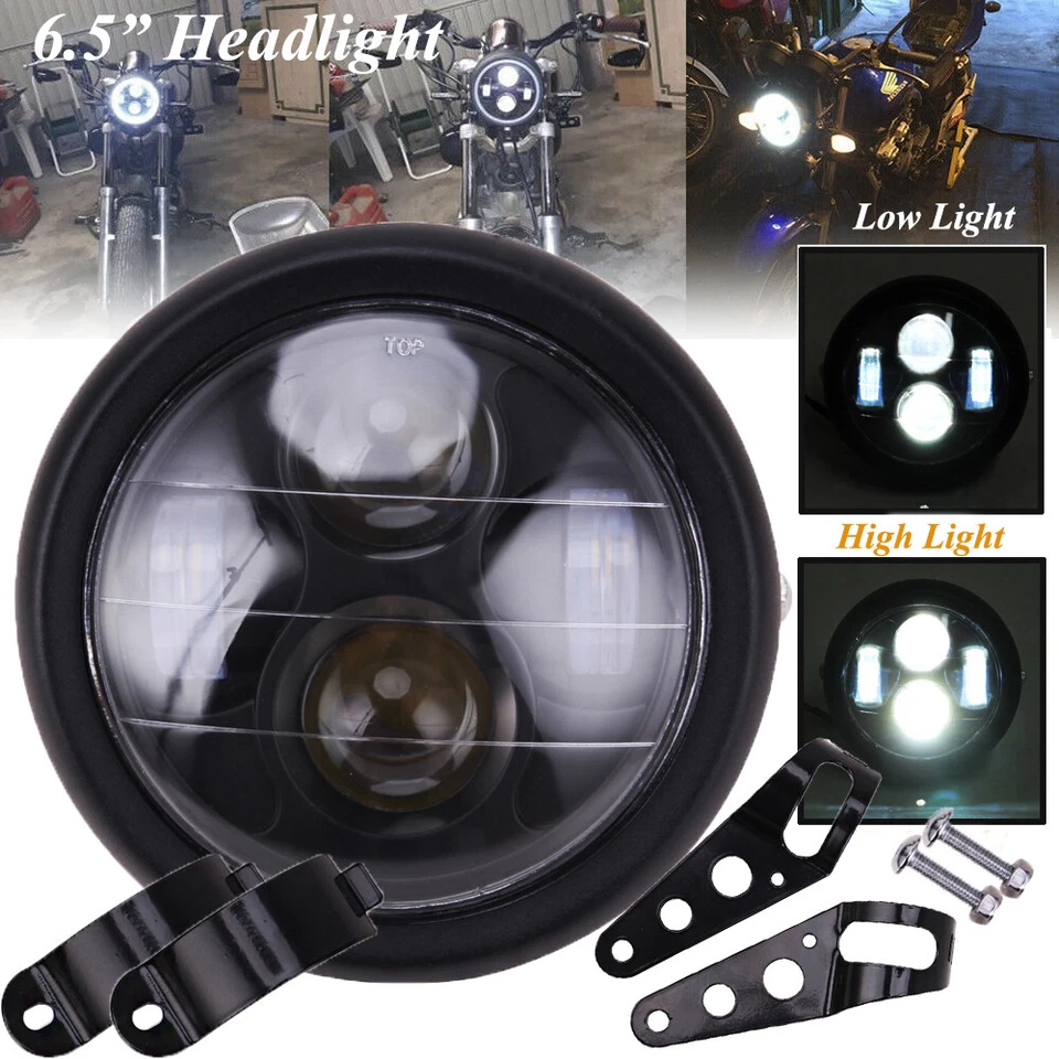 Faro de motocicleta de 6,5 pulgadas LED de luz alta/baja para Harley Café Race Foto 2 de 4