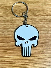 Punisher Keychain – 2" Marvel Superhero Skull White Key Fob | Comic Book