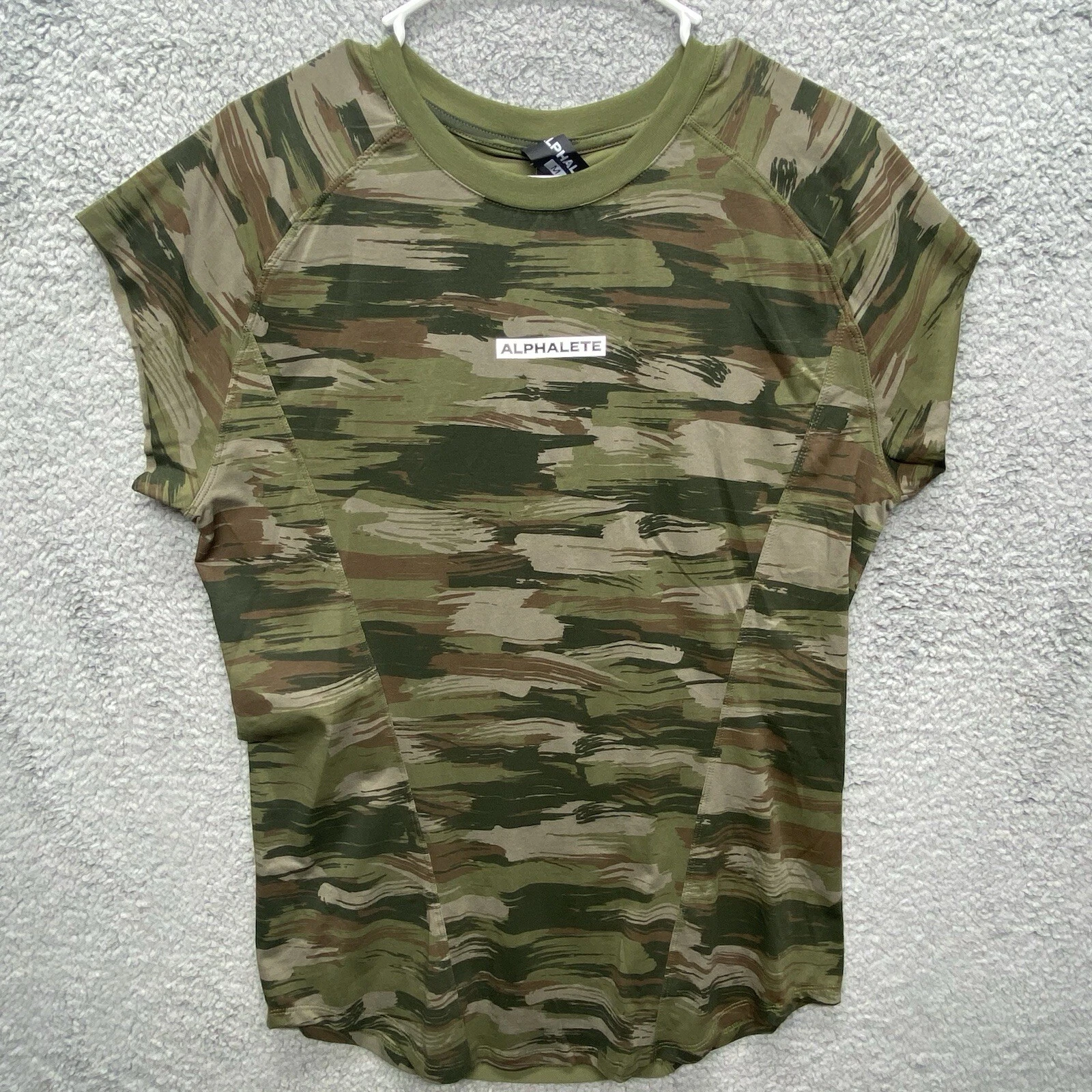 Alphalete Men’s Velocity Sleeveless Tee Medium Green Camo Gym Workout Active