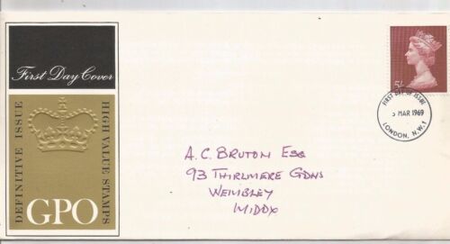 5/-  HIGH VALUE STAMPS DEFINITVE ISSUE  FIRST DAY COVER MARCH 1969  - Picture 1 of 1