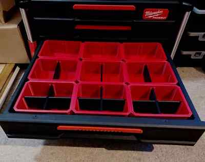 Milwaukee PACKOUT 4 Schubladen 4932493189 Aufbewahrungsteiler 9x Mülleimer Nesting Cup VOLL 
