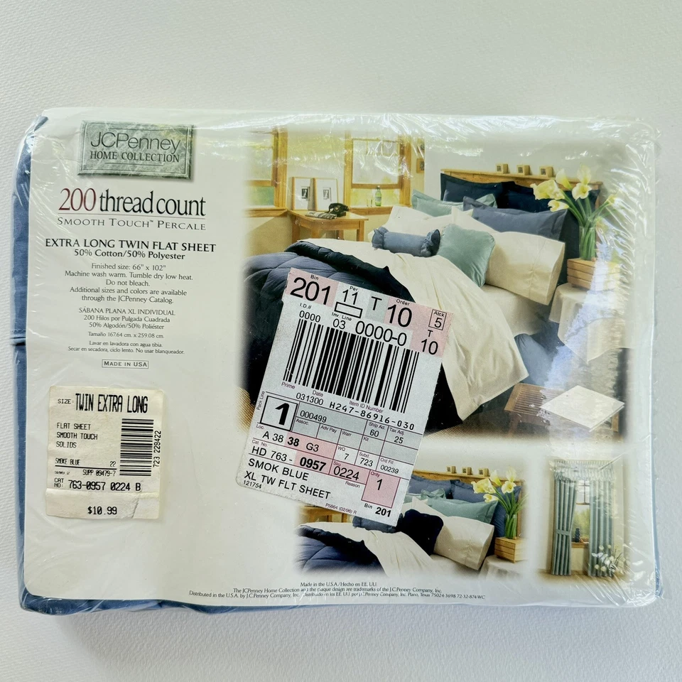 JC Penny Home Collection EXTRA LONG TWIN Flat Sheet 200 Thread Count Percale - Image 3 of 3