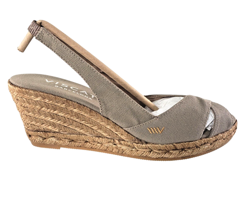 Damen-Sandalen Espadrille Canvas Fersenriemen offene Zehenpartie Keilabsatz hellbraun Viscata US 8,5-9 - Bild 3 von 18