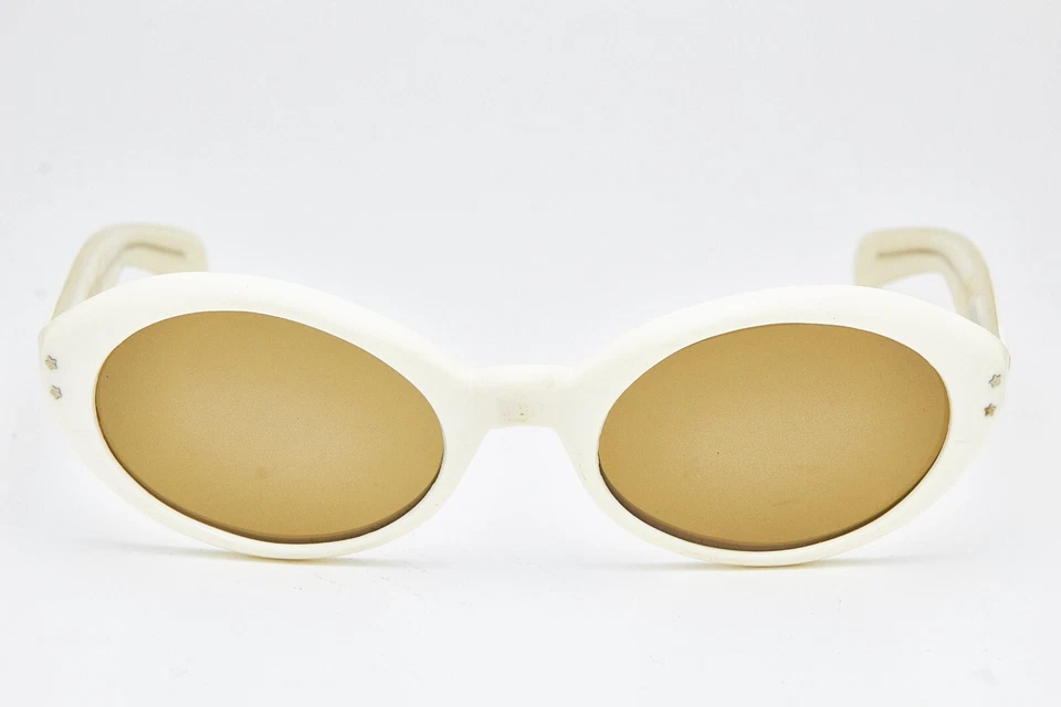 Kurt Cobain style sunglasses PRIXOL with brown lenses 1980s vintage white oval - Image 4 of 4