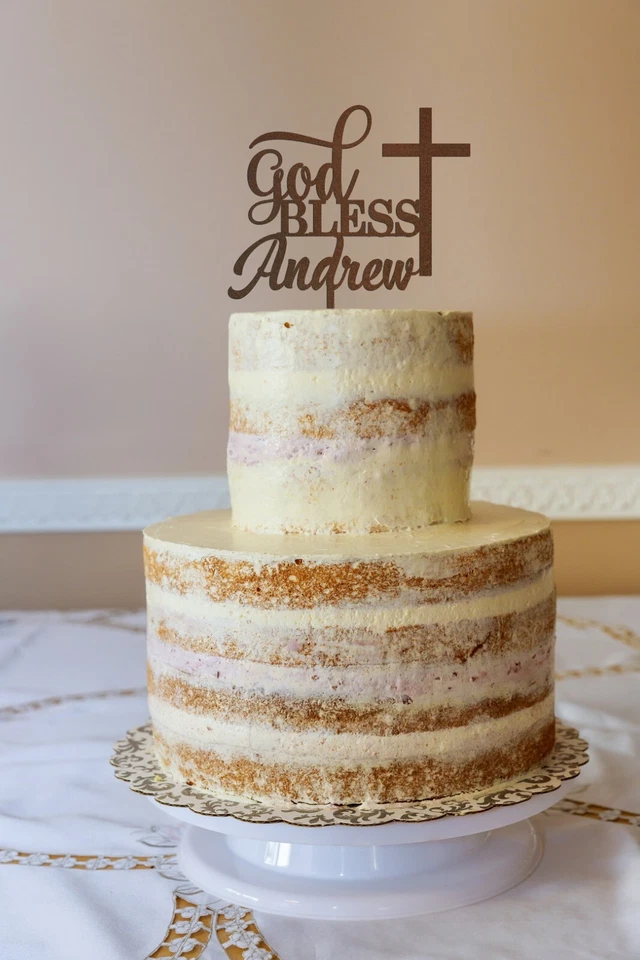 Topper de pastel personalizado que Dios bendiga para bautismo, primera comunión, confirmación, Foto 4 de 4
