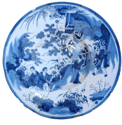 Teller Fayence 17./18. Jhdt. ca 35 cm China oder Chinoiserie Niederlande Delft - Bild 1 von 4
