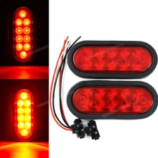 2 Red 6" Oval Trailer Lights 10 LED Stop Turn Tail Truck Sealed w Grommet Plug