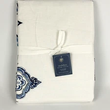 Pottery Barn Medallion Table Throw Hanukkah 50" x50" Cotton/Linen Blue White NWT