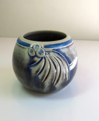 Hand Thrown Art Pottery Vase/Pot/Pencil Cup, Southwest, Blues & Grays, Signed