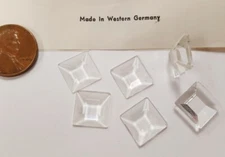 12 VINTAGE GERMAN GLASS CRYSTAL 12mm. SQUARE TABLE TOP FACETED CABOCHONS 4522