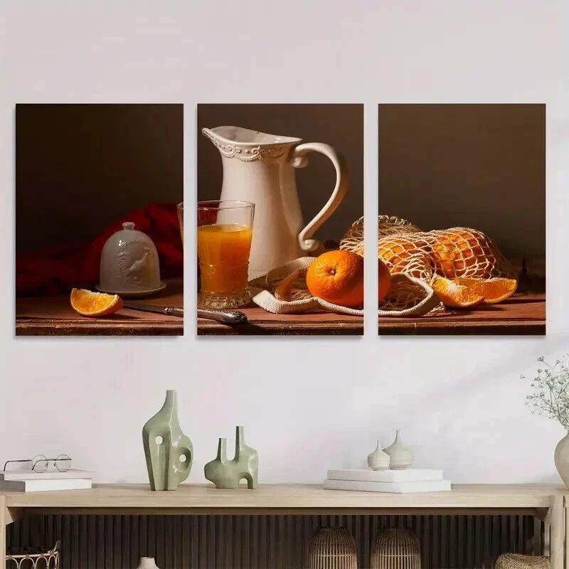 3pcs Oranges  Pitcher & Glass Classic Wall Art Canvas Framed 50x70cm