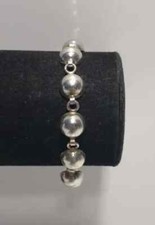 Vintage 925 Sterling Silver Ball 1/2 Bead Hollow Link Bracelet 7", 10mm AK1223