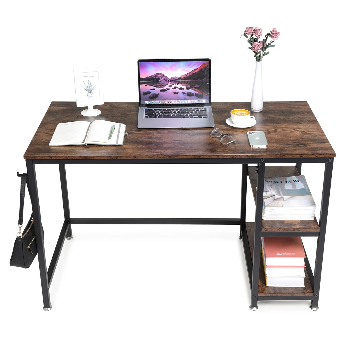 2 tier Computer Desk Wooden Workstation Home Office Pc Storage Writing Study