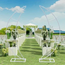79" Pair Crescent Arch Wedding Backdrop Flower Stand White Moon Arch Venue Decor