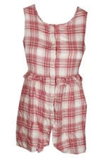 Max Studio Red White Sleeveless Plaid Ruffled Top  M