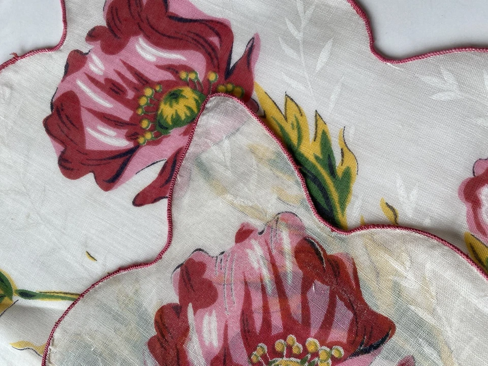 Vintage Herrmann Handkerchief Pink Tulips Scallop Satin Border 13.5” Square NWT - Image 3 of 4
