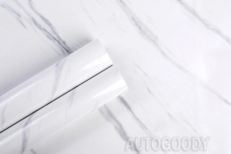 4ft x 20ft Gloss White Marble Granite Stone Wallpaper Vinyl Wrap Film 48" x 240" - Image 2 of 4