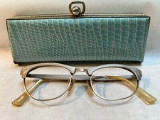 1950 s VINTAGE Cat Eye Glasses Aluminum Etched Engraved 4 1/4 with vintage case