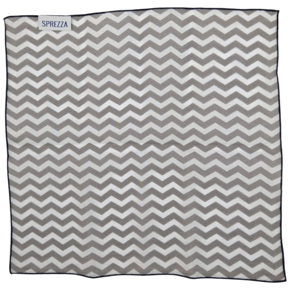 Mens Linen Handkerchief Pocket Square Gray White Chevron Navy Border Hanky 12.5 - Image 2 of 4