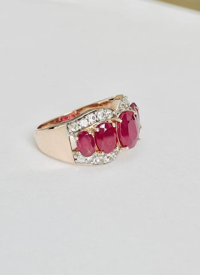 8ct Vintage Rubies and White Sapphires in Rose Gold Vermeil Cocktail Ring Sz 10 - Image 3 of 4