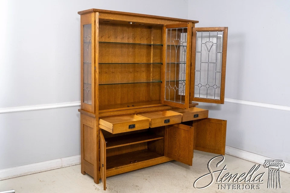 70248: STICKLEY Arts & Crafts Mission Oak Leaded Glass China Cabinet - Image 4 of 4