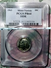 1963 10c DDR Minor Variety Dime PCGS PR 64 Silver