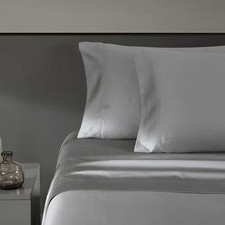 Solid 800 Thread Count 4-Piece Gray Cotton Blend Sateen Queen Sheet Set