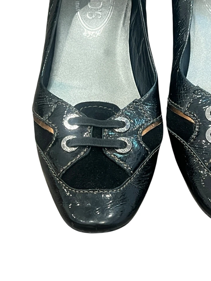 De colección Para Mujer Tod's Negro Gamuza/Patente Cuero Conducción Ballet Planos Ojales 37 Foto 4 de 4