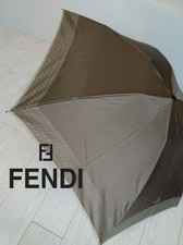 FENDI Zucca Foldable Umbrella Brown Gold Logo Genuine Authentic Designer
