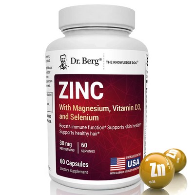 Dr. Berg Zinc 30mg w Magnesium D3 Selenium Copper Immune Support 60 Caps