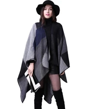 Women's Shawl Wraps Sweater Poncho Cape for Fall WinterSeries 1-a-g-black