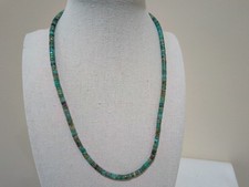 Turquoise Heishi Beaded Necklace with Sterling Silver Clasp and End Beads