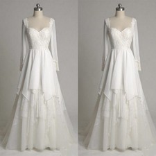 Sweetheart Wedding Dresses Long Sleeves Ruffles White Ivory Chiffon Bridal Gowns