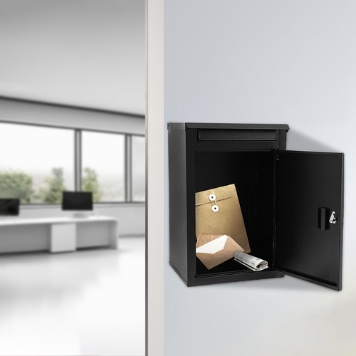 Black Delivery Box Wall-Mounted Parcel Drop Box Mail Box with Key Lock & 2 Keys - Picture 7 of 14
