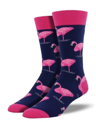 Socksmith Men's Pink Flamingo Navy Crew Novelty Socks Footwear Size 10-13 NEW