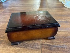 Vintage Footed Wooden Jewelry Box w Mirror In...