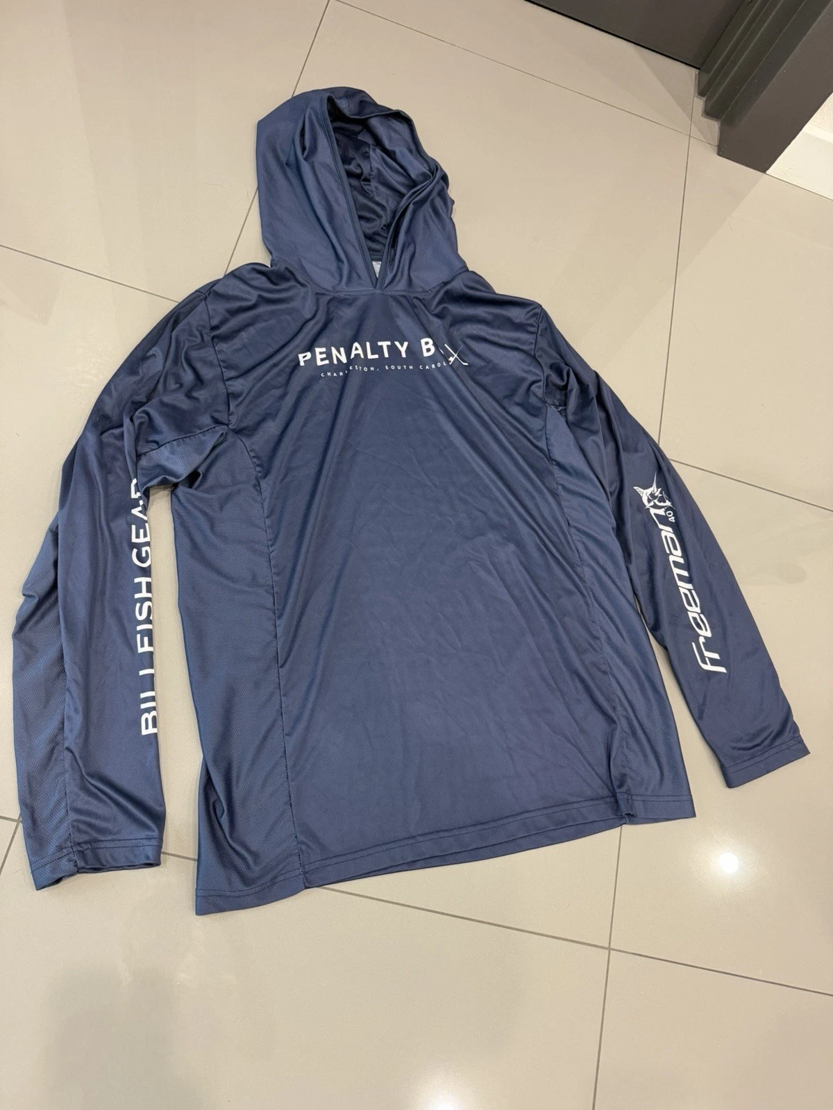 Billfish Gear Shirt Mens XL Blue Hooded Long Sleeve Fishing FREEMEN penalty Box