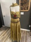 Whittall & Shon VTG Set Corset Tiered Skirt S Artwear Gypsy Festival Deep Gold